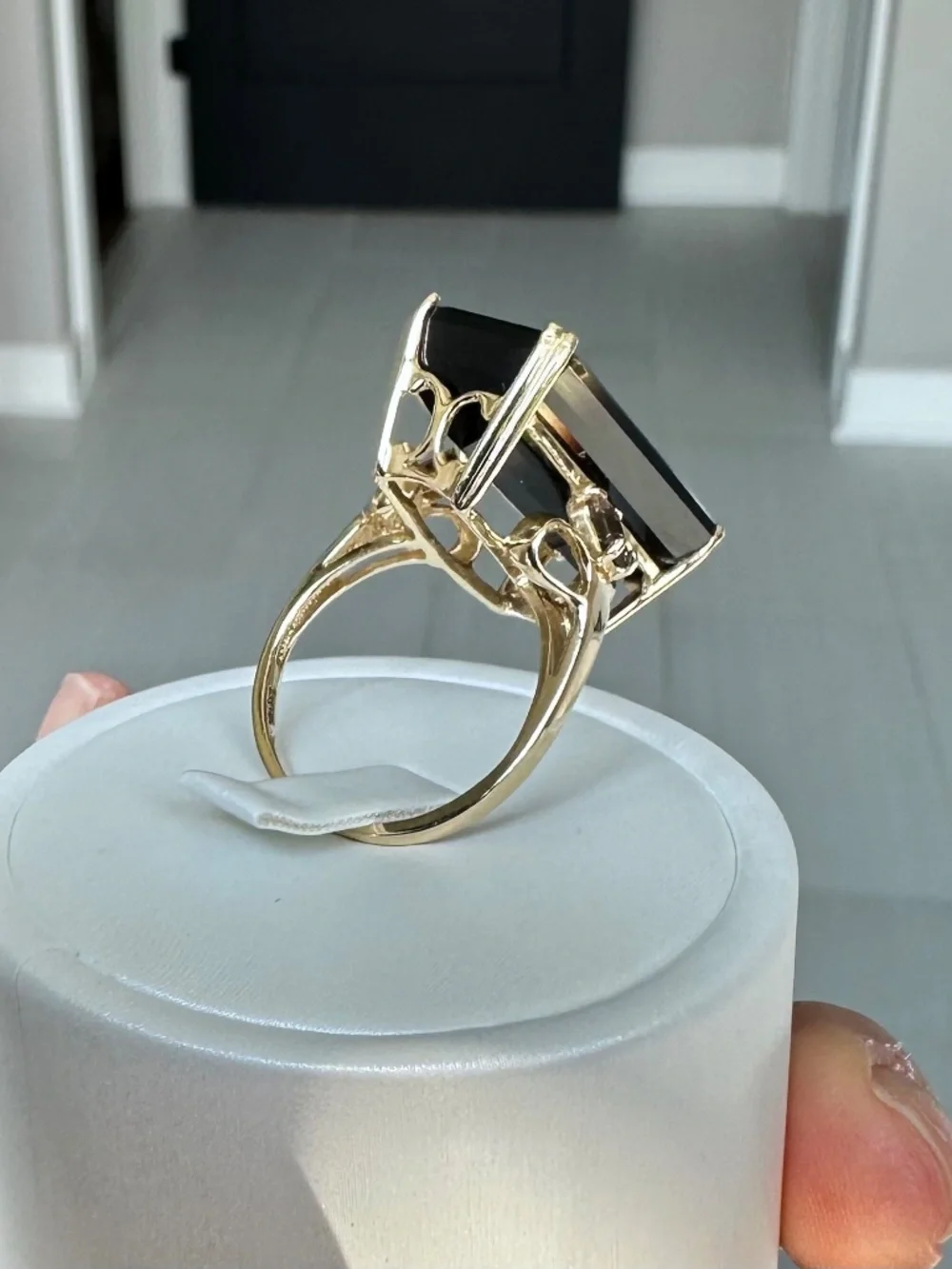 👑 MASSIVE 14k Gold 24mm Bicolor Citrine Smoky Quartz Statement Ring 🤎 Size 8.5